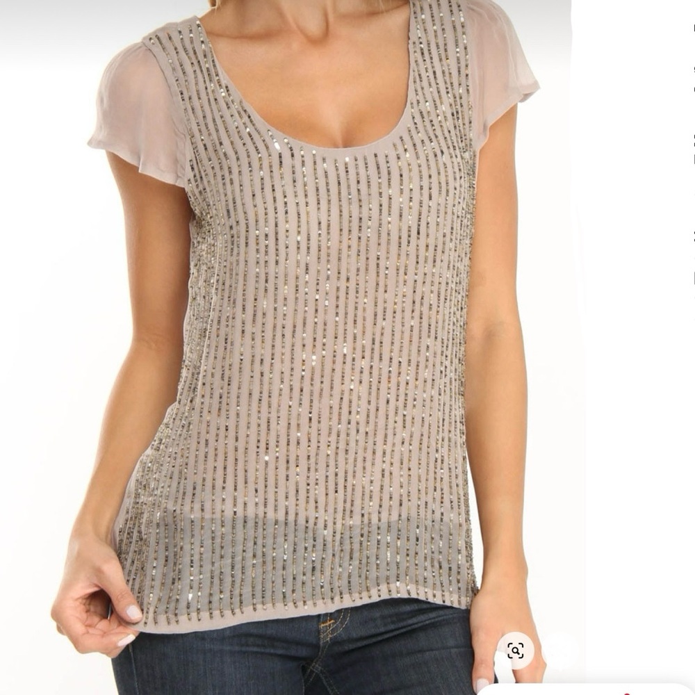 Bdb David Bitton Serissa Tan Flutter Sleeve Top W… - image 3